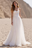 A Line Strapless Ivory Corset Tulle Long Wedding Dress