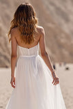 A Line Strapless Ivory Corset Tulle Long Wedding Dress