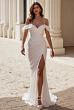 Simple Ivory A Line Scoop Neck Satin Long Wedding Dress