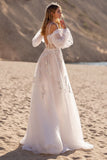 Removable Sleeve Ivory A Line Appliqued Long Wedding Dress