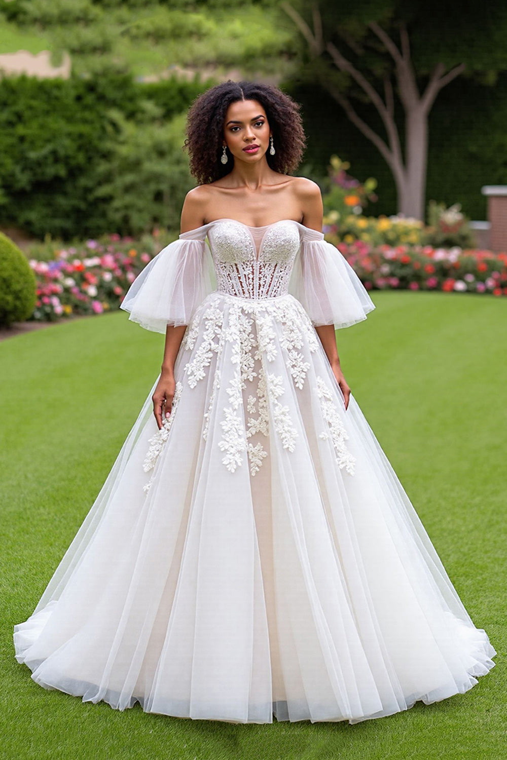 Off The Shoulder Corset Ivory A Line Ruffled Wedding Dress