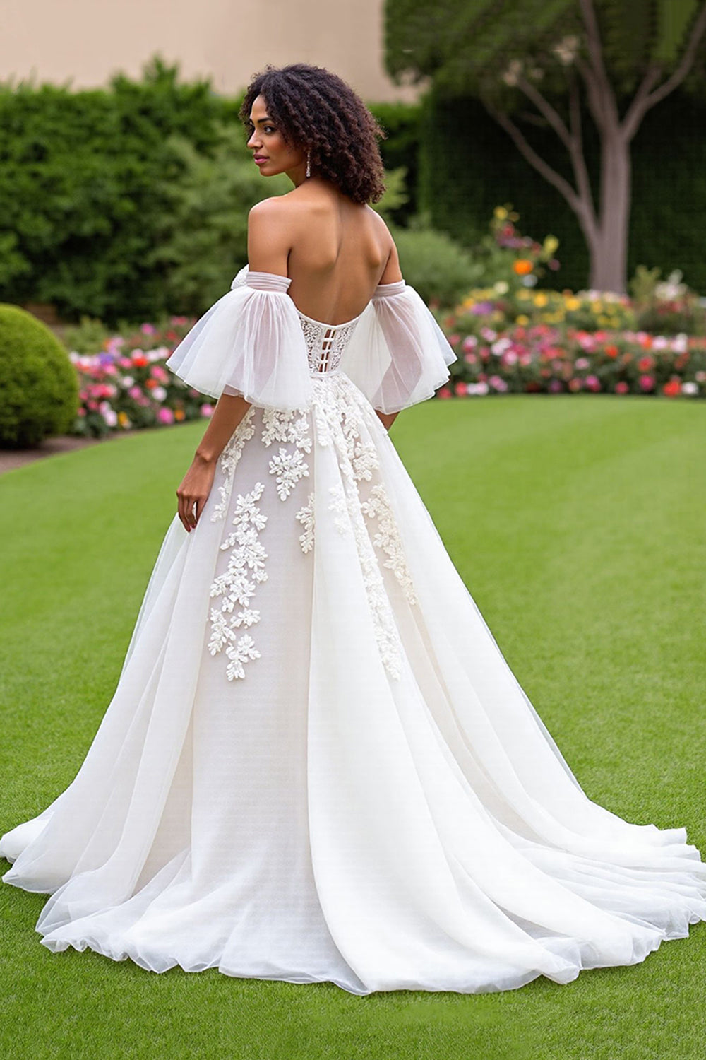Off The Shoulder Corset Ivory A Line Ruffled Wedding Dress