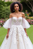 Off The Shoulder Corset Ivory A Line Ruffled Wedding Dress