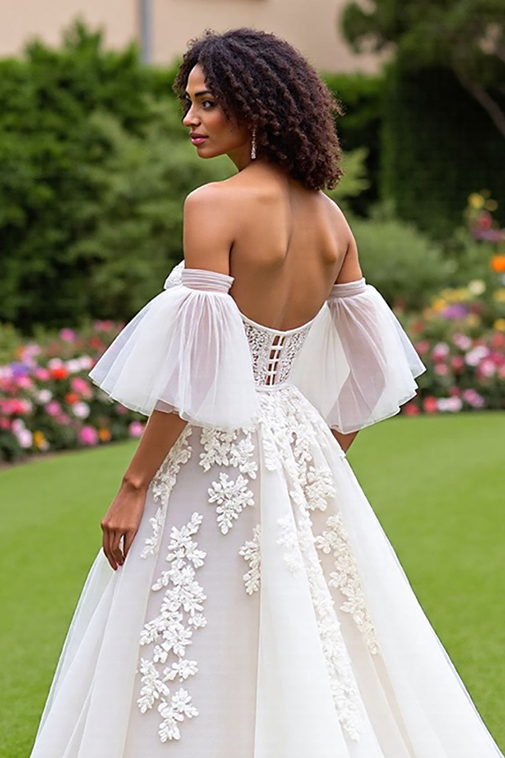 Off The Shoulder Corset Ivory A Line Ruffled Wedding Dress