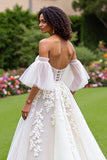 Off The Shoulder Corset Ivory A Line Ruffled Wedding Dress