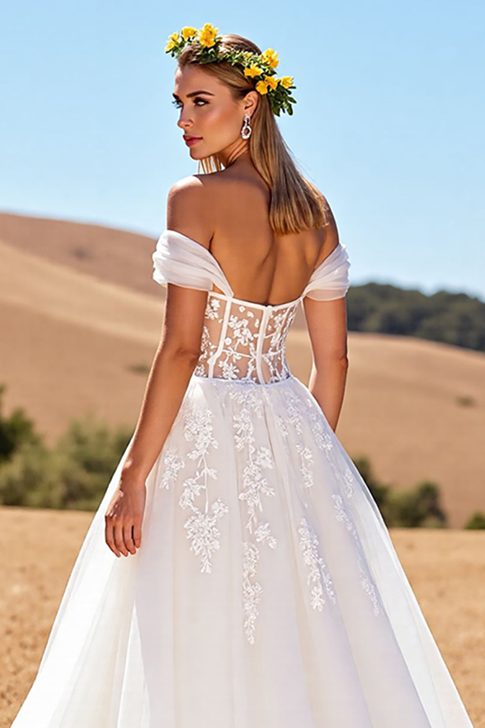 Off The Shoulder Corset Ivory A Line Tulle Wedding Dress