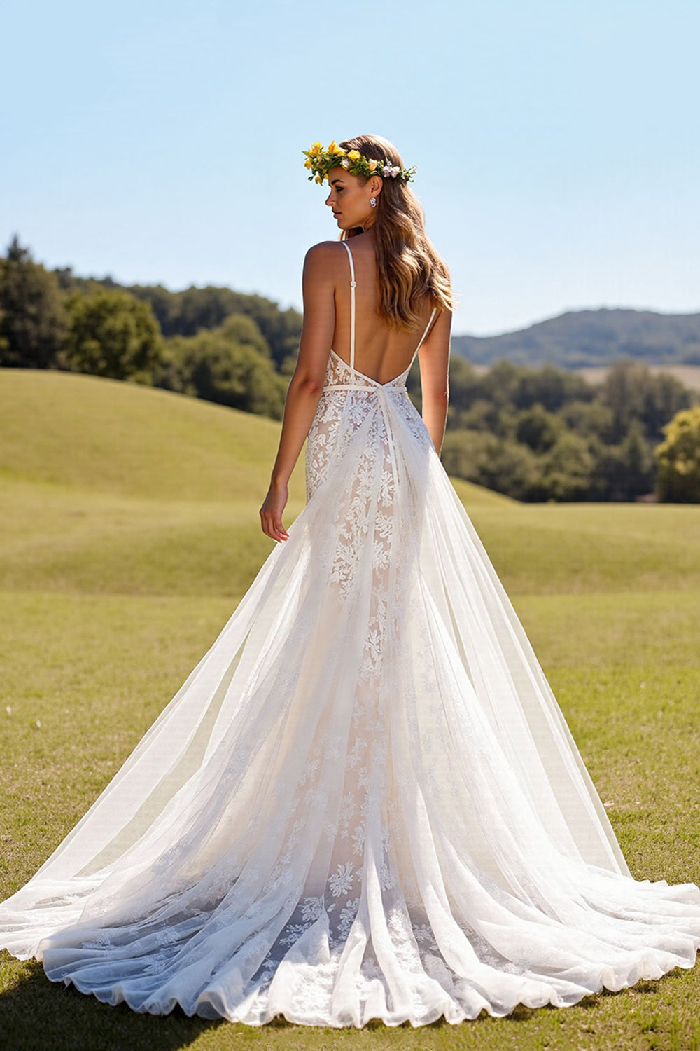 Corset Ivory V Neck Mermaid Lace Wedding Dress