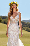 Corset Ivory V Neck Mermaid Lace Wedding Dress