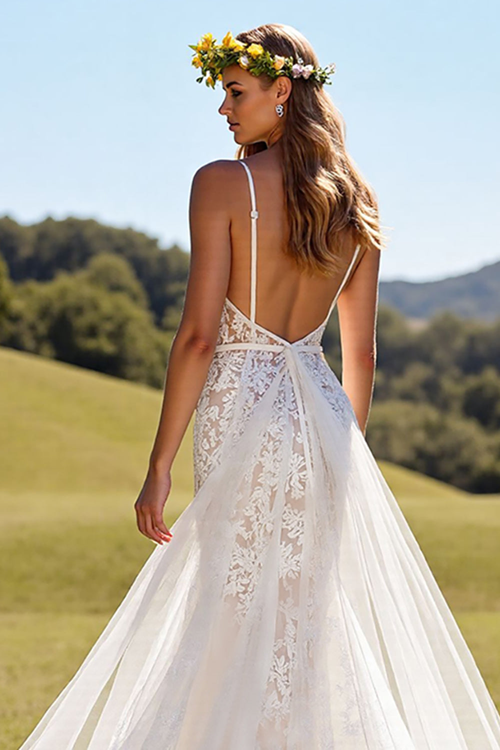 Corset Ivory V Neck Mermaid Lace Wedding Dress