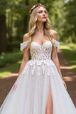 Off The Shoulder Ivory Corset A Line Appliqued Wedding Dress