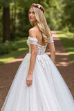 Off The Shoulder Ivory Corset A Line Appliqued Wedding Dress