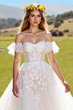 Off The Shoulder A Line Appliqued Ivory Corset Wedding Dress
