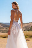 Ivory Appliqued A Line Wedding Dress with Slit