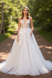 A Line Corset Ivory Appliqued Wedding Dress