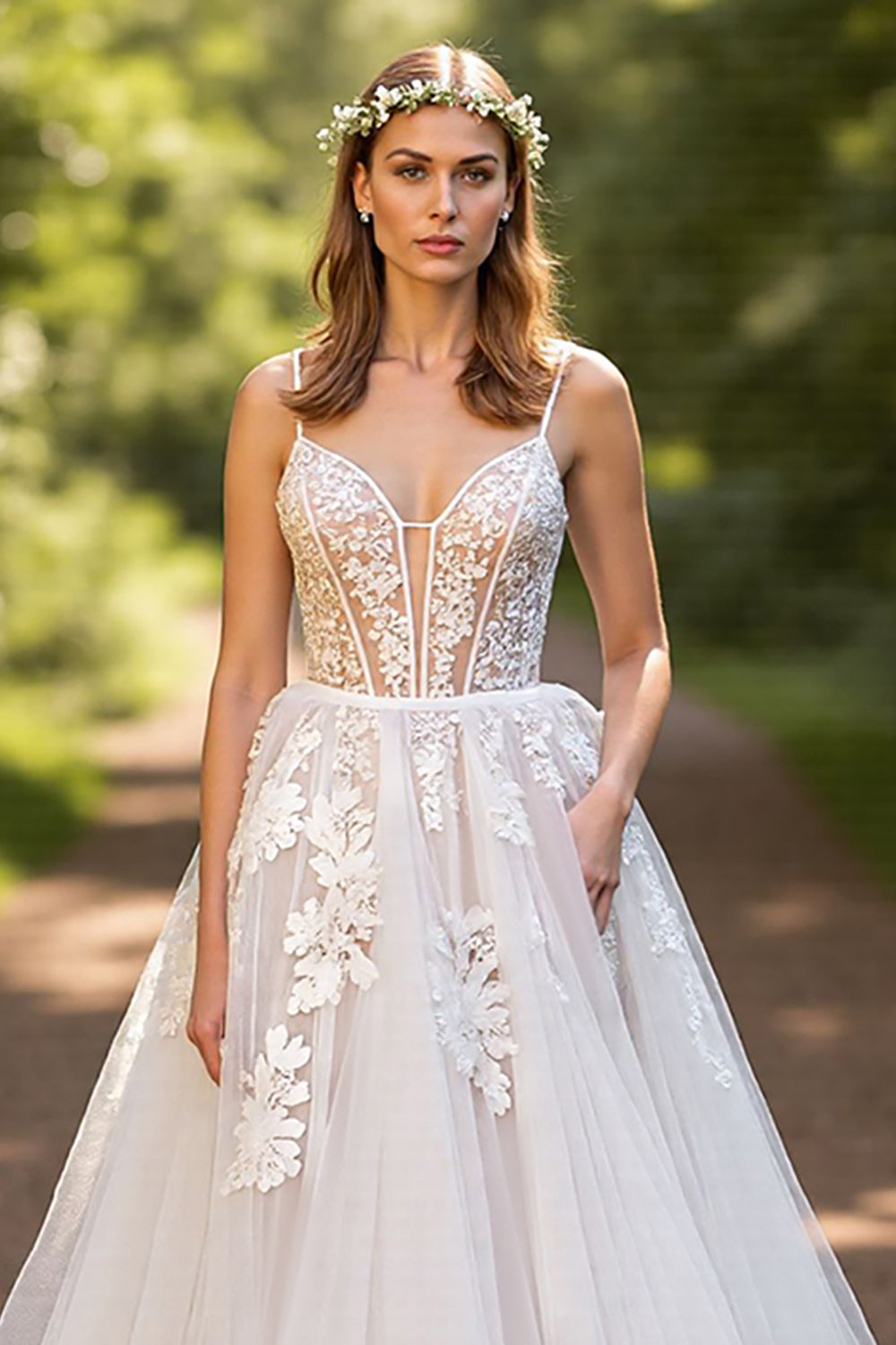 A Line Corset Ivory Appliqued Wedding Dress