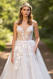A Line Corset Ivory Appliqued Wedding Dress