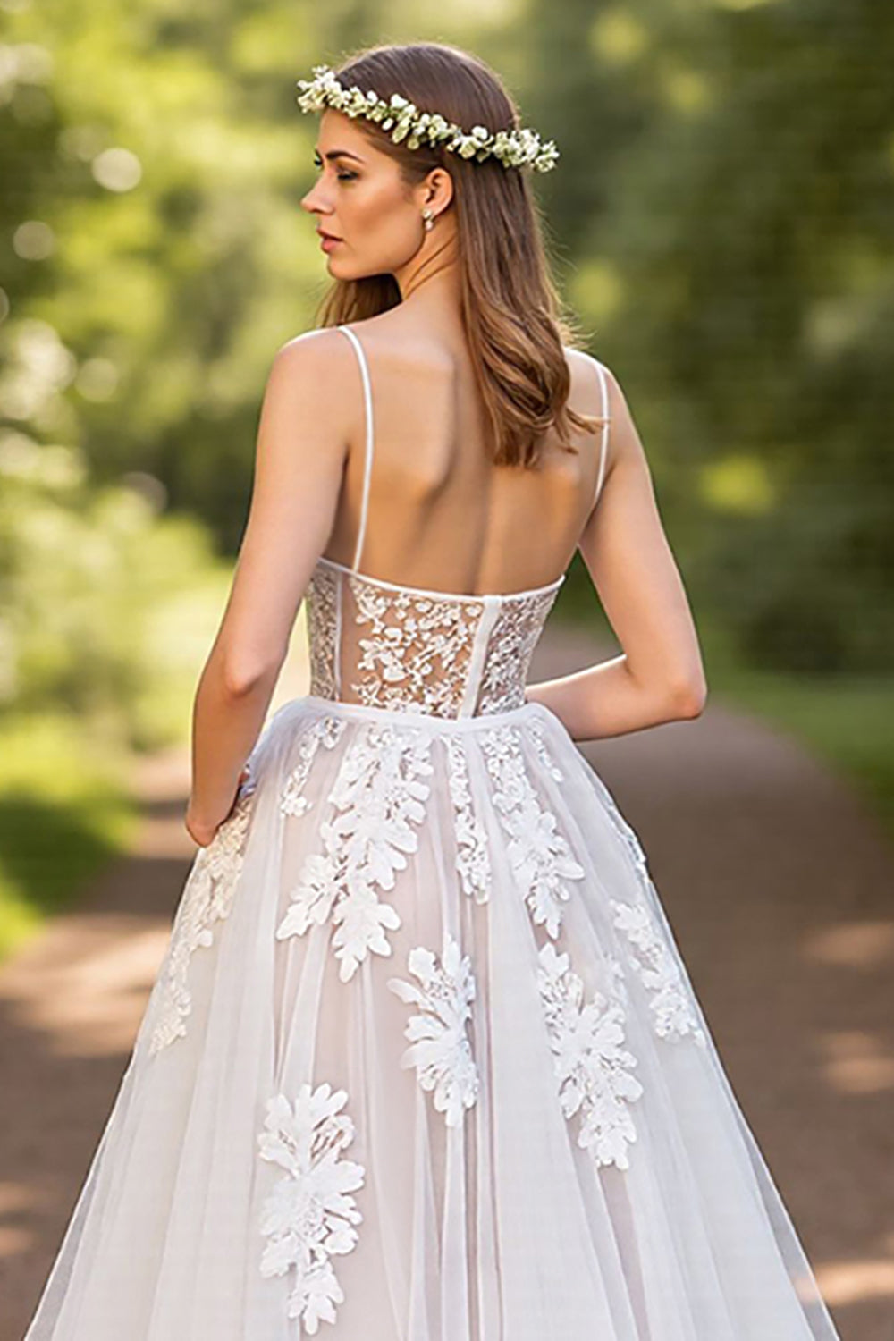 A Line Corset Ivory Appliqued Wedding Dress