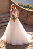 A Line V Neck Ivory Appliqued Wedding Dress