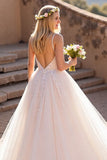 A Line V Neck Ivory Appliqued Wedding Dress