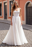 A Line Scoop Neck Ivory Beaded Wedding Dress