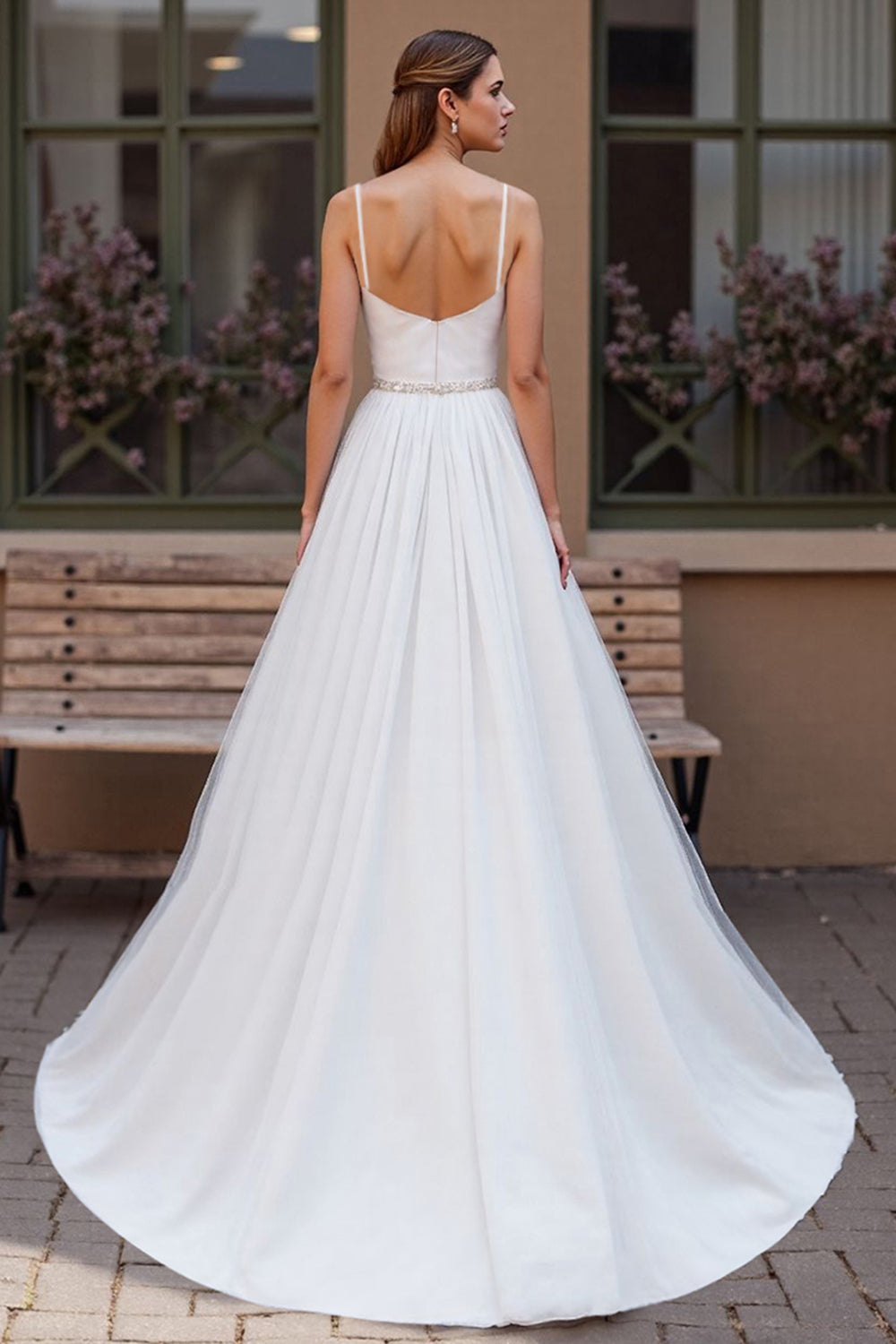 A Line Scoop Neck Ivory Beaded Wedding Dress