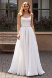 A Line Scoop Neck Ivory Beaded Wedding Dress
