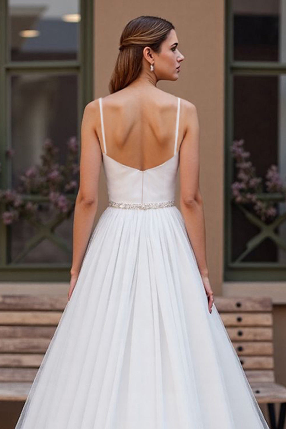 A Line Scoop Neck Ivory Beaded Wedding Dress