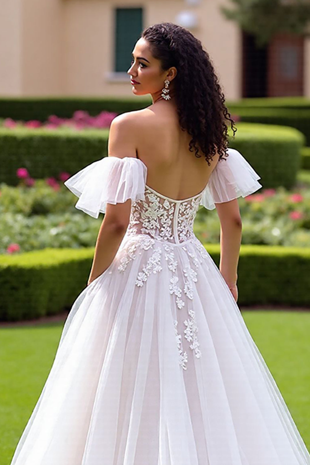 Off The Shoulder Ivory A Line Appliqued Wedding Dress