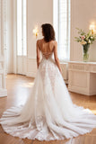 A Line V Neck Ivory Corset Lace Wedding Dress
