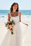 A Line Square Neck Ivory Pleated Wedding Dress