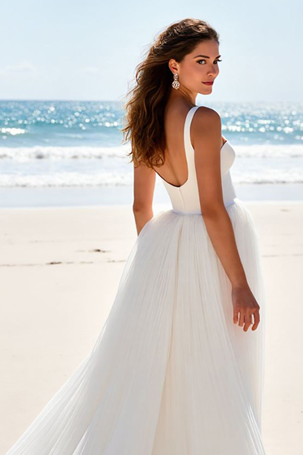 A Line Square Neck Ivory Pleated Wedding Dress