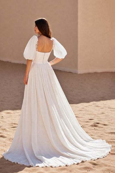 ZAPAKA Women Ivory Wedding Dress Half Sleeve Square Neck