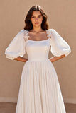 Ivory A Line Half Sleeves Long Wedding Dress