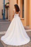 Pleated A Line Ivory Tulle Long Wedding Dress