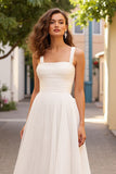 Pleated A Line Ivory Tulle Long Wedding Dress