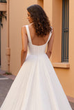 Pleated A Line Ivory Tulle Long Wedding Dress