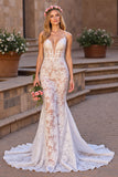 Ivory Mermaid Spaghetti Straps Lace Wedding Dress