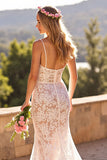 Ivory Mermaid Spaghetti Straps Lace Wedding Dress