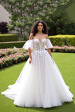 Ivory A Line Off The Shoulder Corset Wedding Dress
