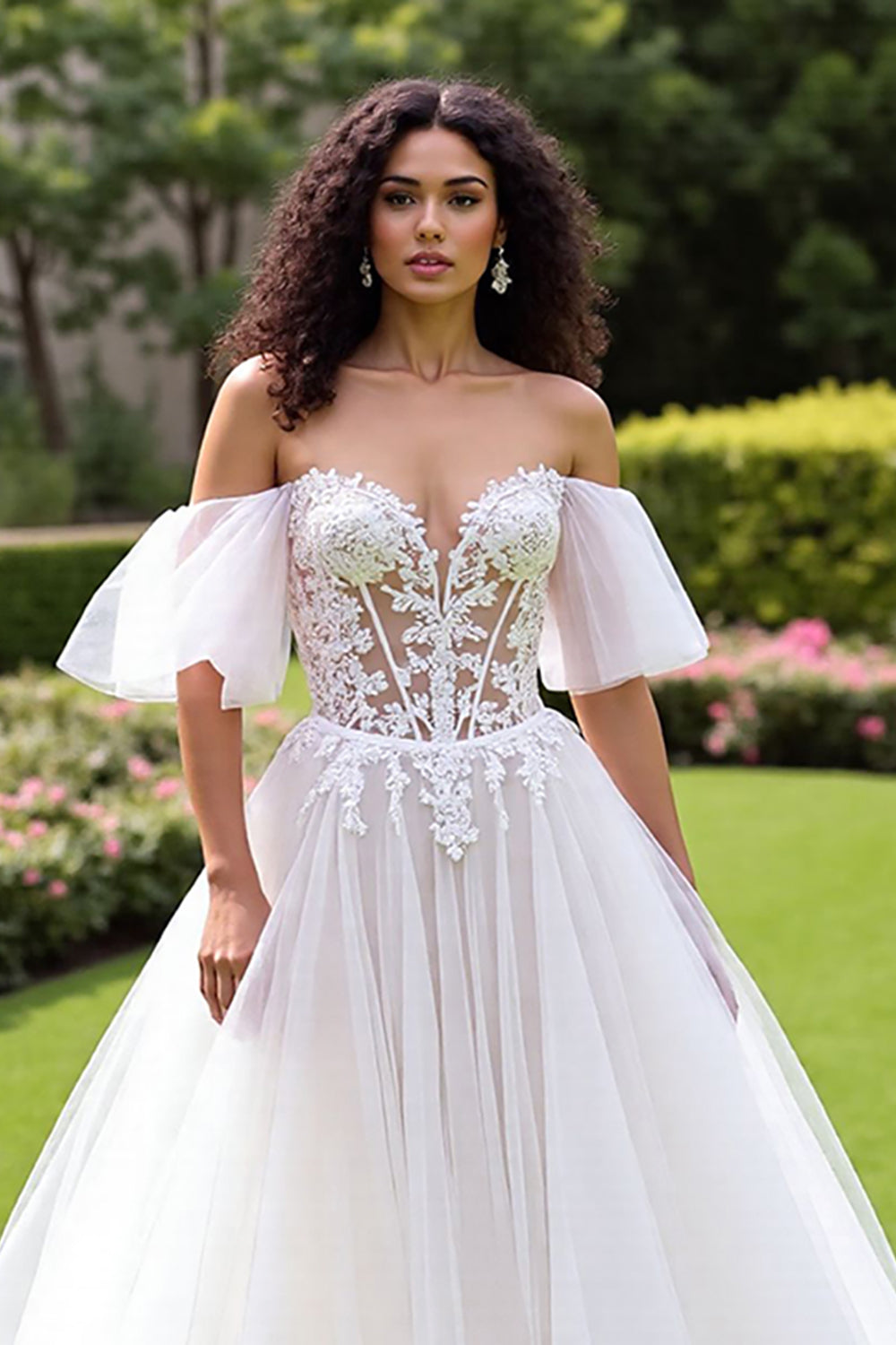 Ivory A Line Off The Shoulder Corset Wedding Dress
