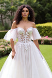 Ivory A Line Off The Shoulder Corset Wedding Dress