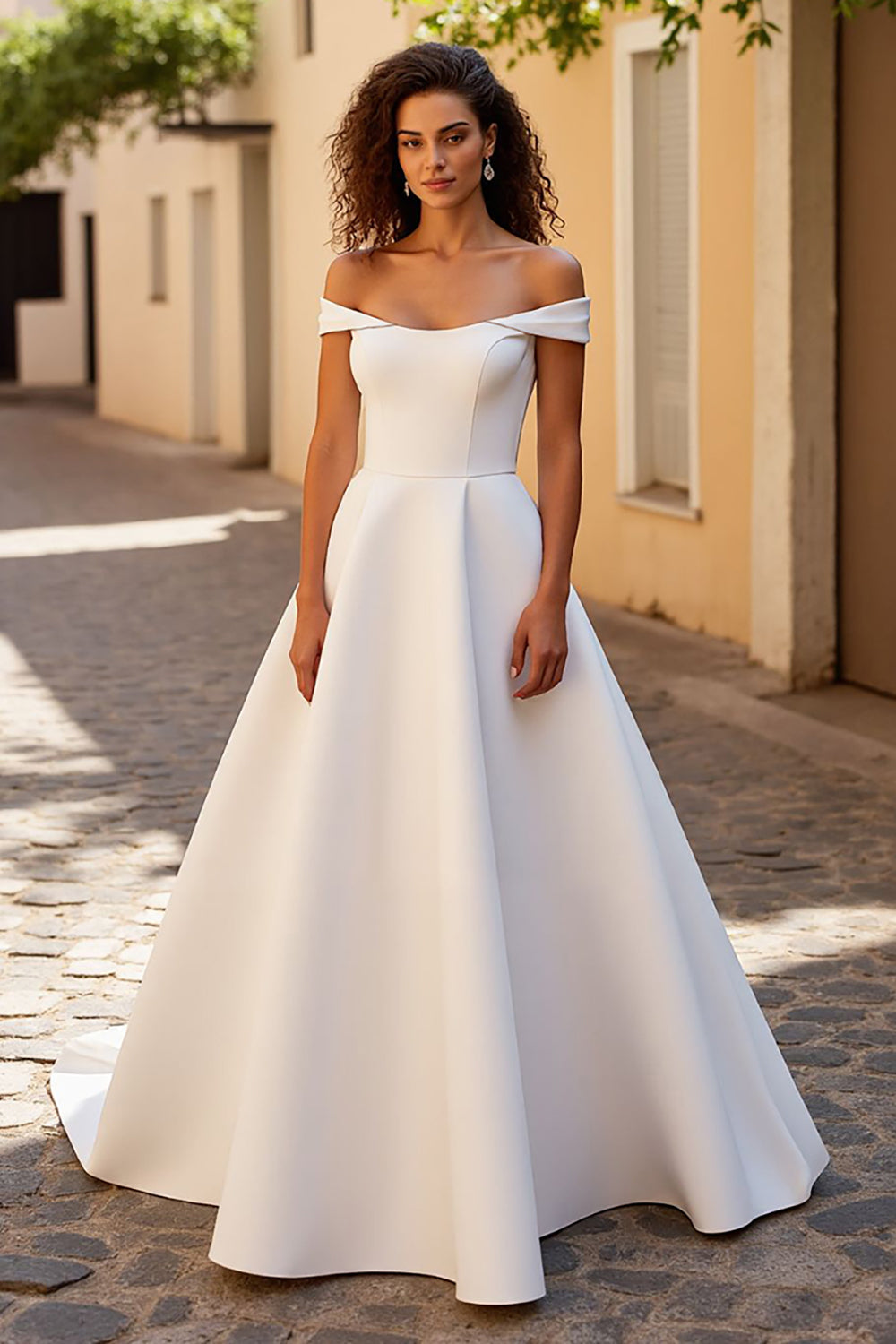 Ivory A Line Off The Shoulder Satin Wedding Dress