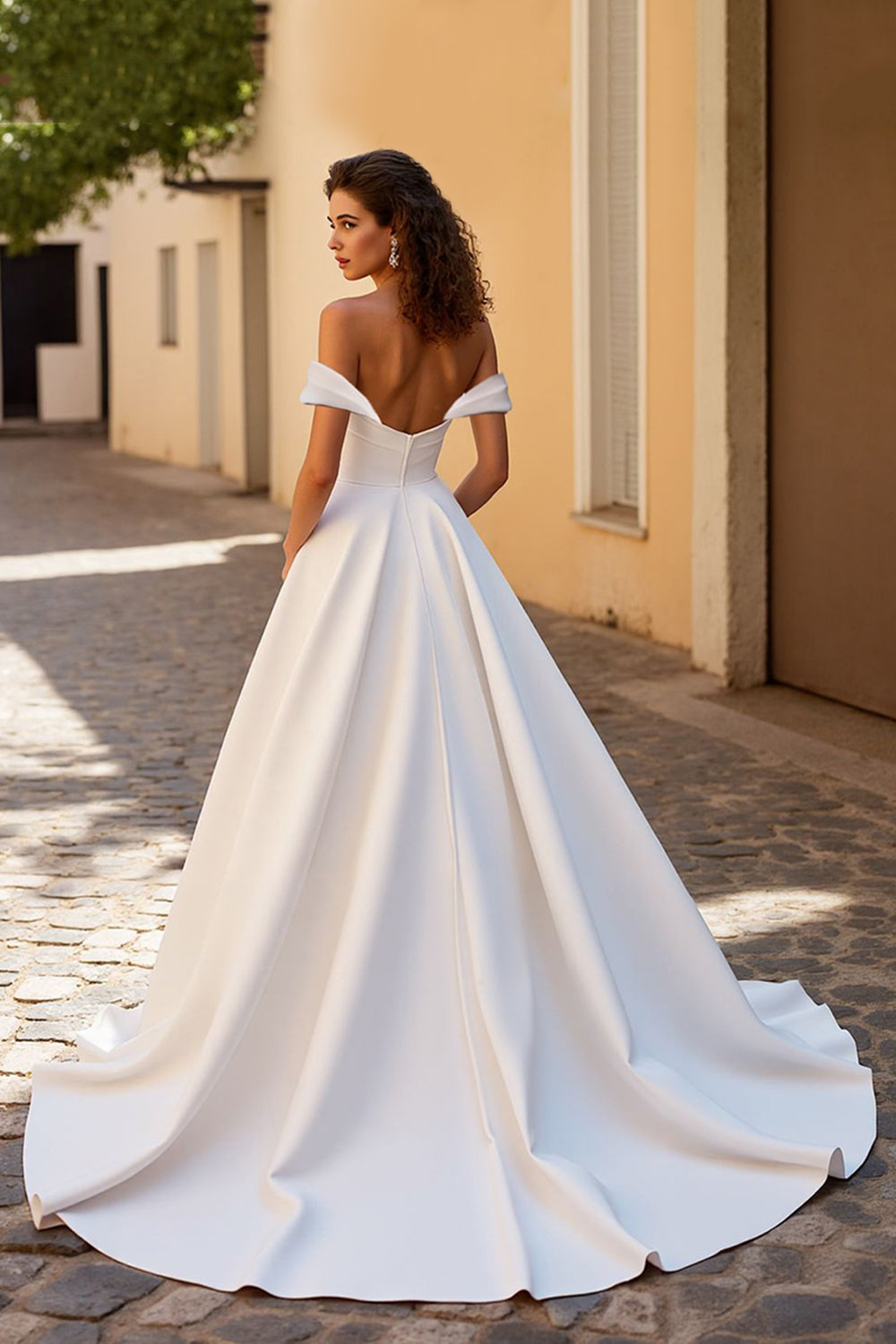 Ivory A Line Off The Shoulder Satin Wedding Dress