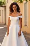 Ivory A Line Off The Shoulder Satin Wedding Dress