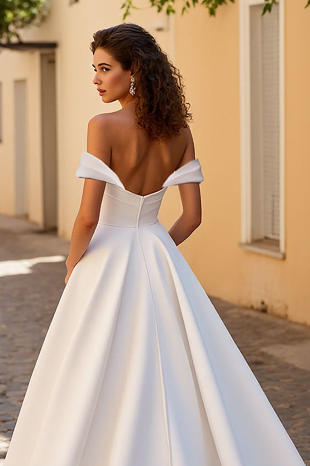 Ivory A Line Off The Shoulder Satin Wedding Dress