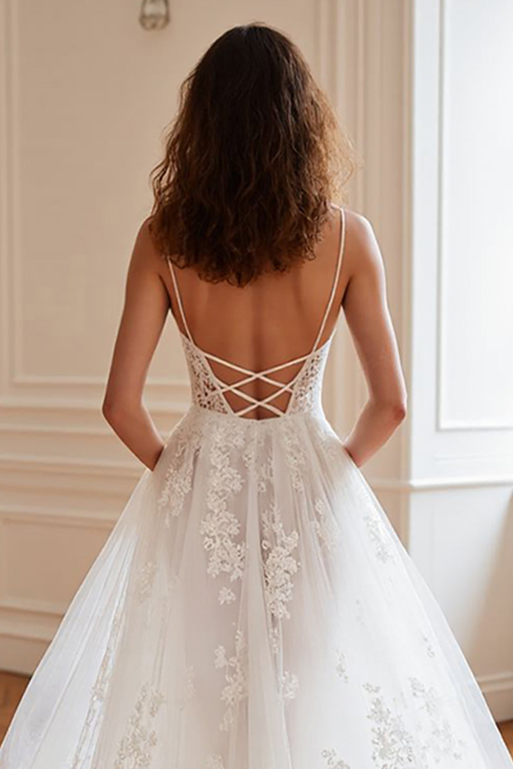 Ivory A Line Spaghetti Straps Corset Wedding Dress