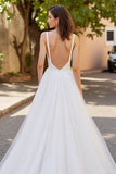 Ivory A Line V Neck Tulle Long Wedding Dress
