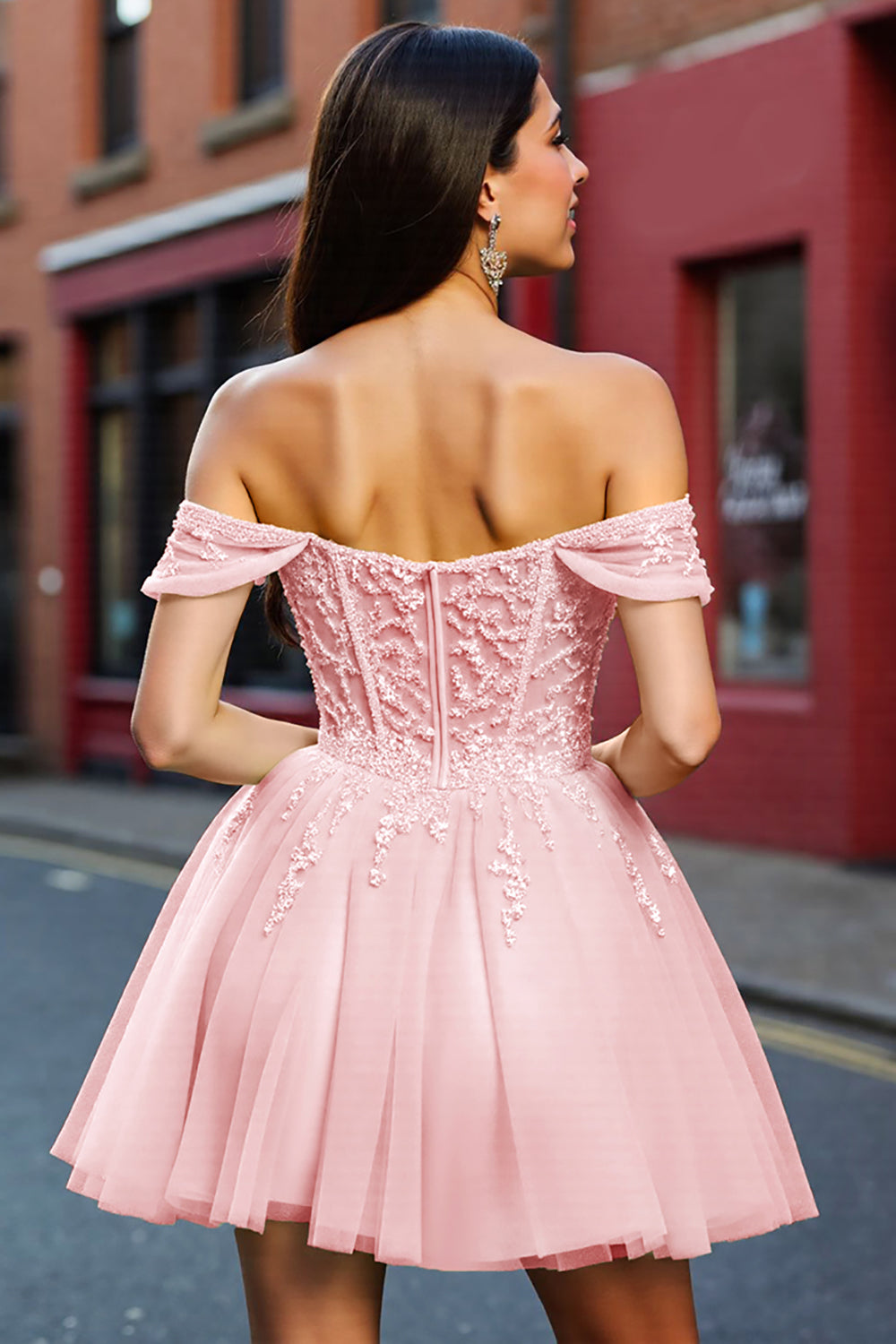 Blush Corset Tulle Short Homecoming Dress with Appliques
