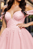Blush Corset Tulle Short Homecoming Dress with Appliques