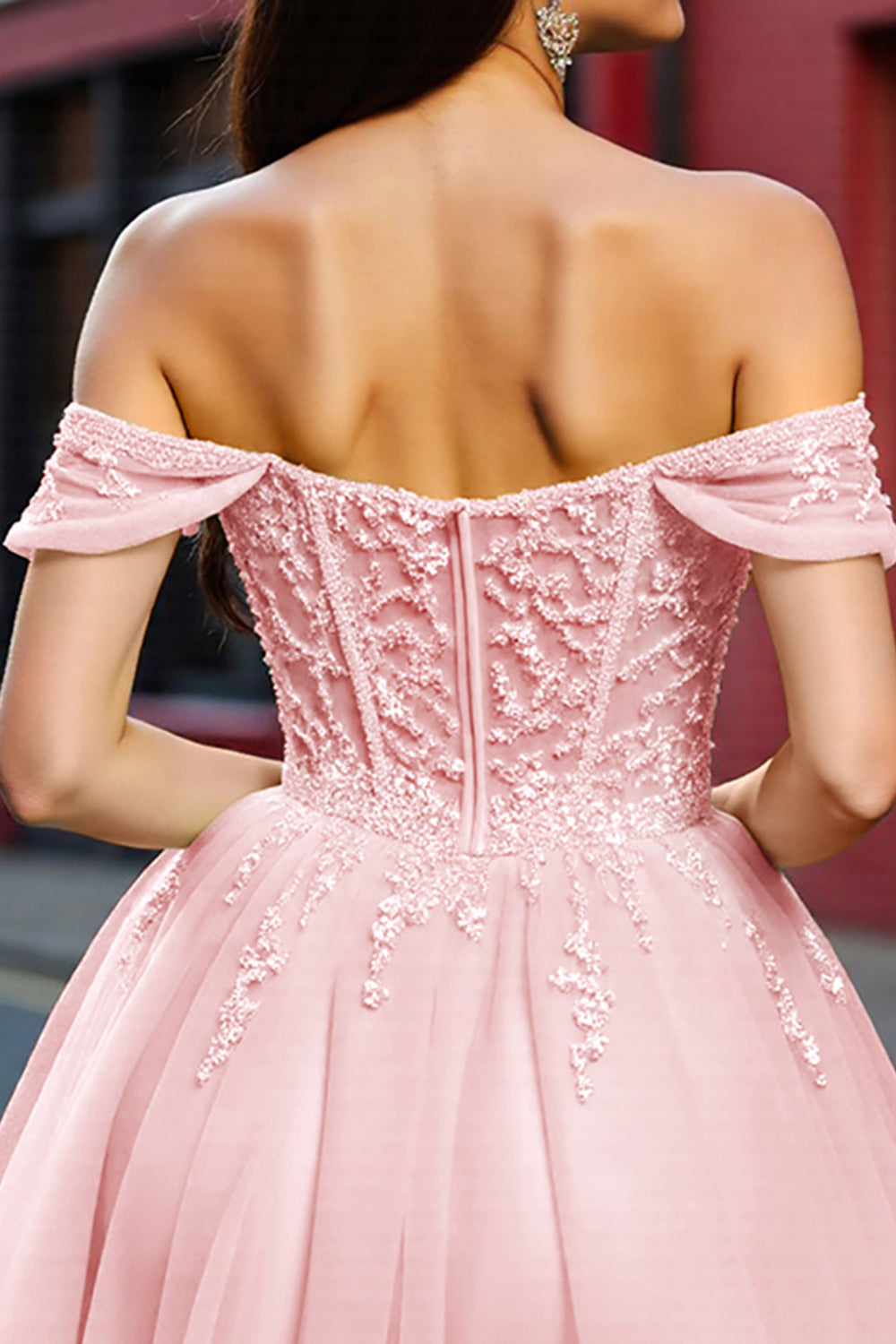 Blush Corset Tulle Short Homecoming Dress with Appliques